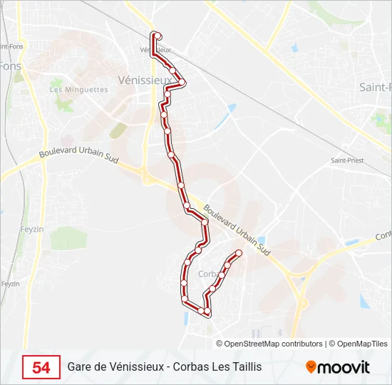 54 Bus Line Map