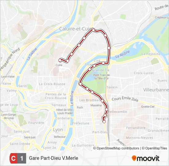C1 Route - Gare Part-Dieu Vivier Merle - Cuire: Schedules, Stops & Maps ...
