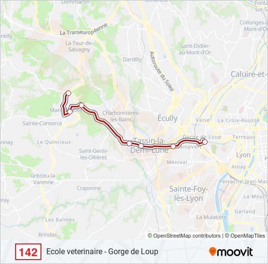 Plan de la ligne 142 de bus