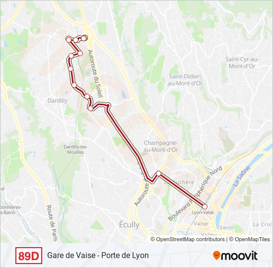 Plan de la ligne 89D de bus