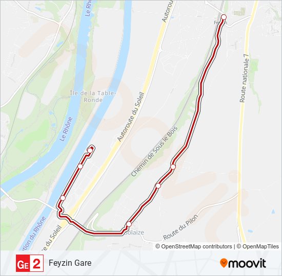 Plan de la ligne GE2 de bus