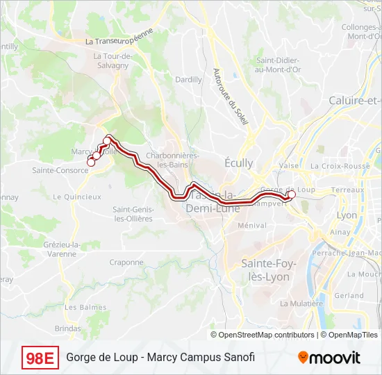 Plan de la ligne 98E de bus