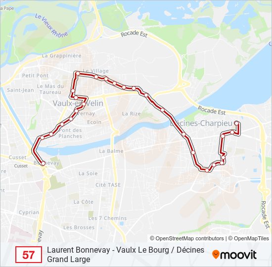 Plan de la ligne 57 de bus