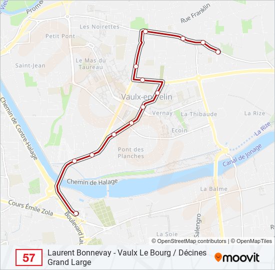 Plan de la ligne 57 de bus