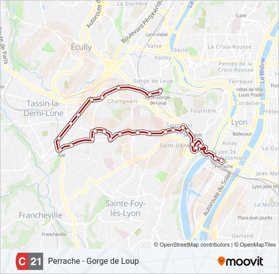 Plan de la ligne C21 de bus