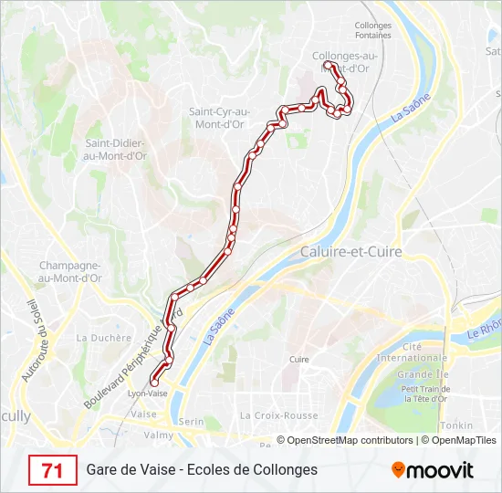 Plan de la ligne 71 de bus