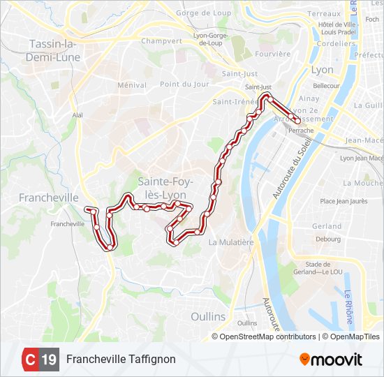 Plan de la ligne C19 de bus