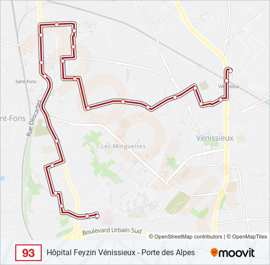 Plan de la ligne 93 de bus