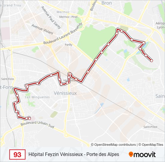 Plan de la ligne 93 de bus