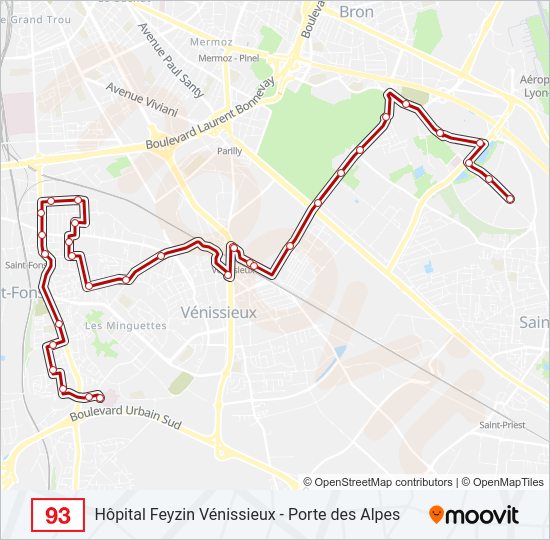 Plan de la ligne 93 de bus