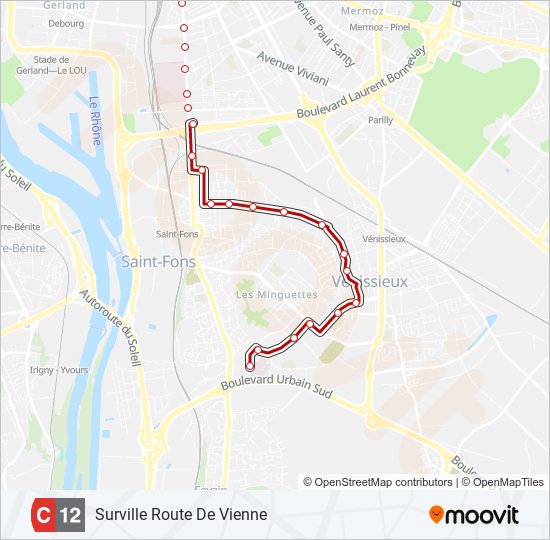 Plan de la ligne C12 de bus