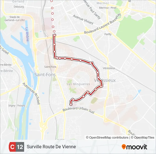 Plan de la ligne C12 de bus