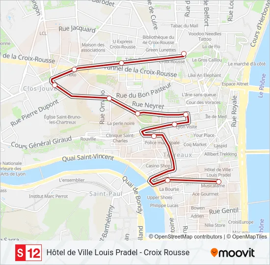 Plan de la ligne S12 de bus