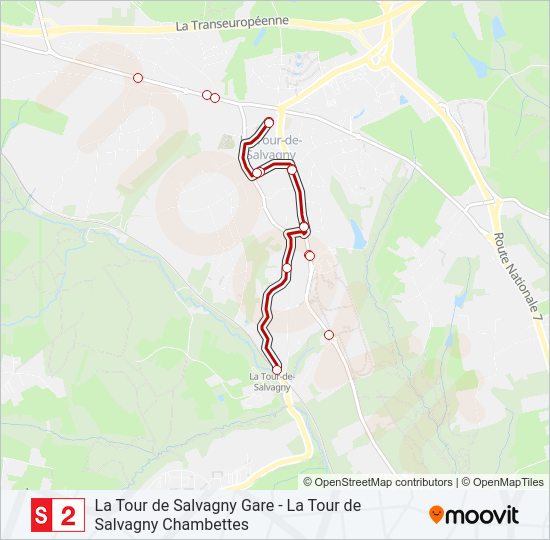 Plan de la ligne S2 de bus