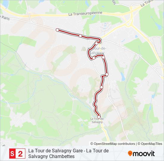 Plan de la ligne S2 de bus