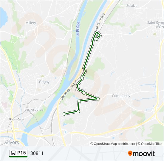 Plan de la ligne P15 de bus