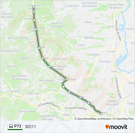 Plan de la ligne P72 de bus