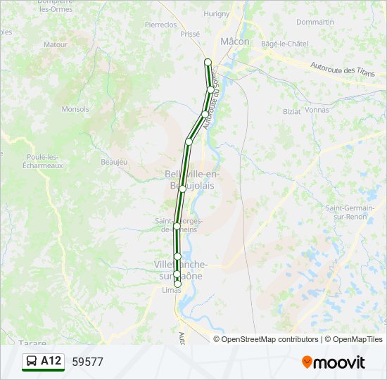 Mapa de A12 de autobús