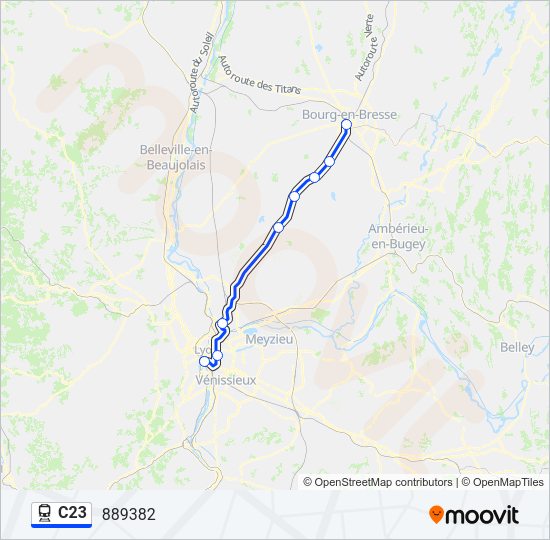 Plan de la ligne C23 de train