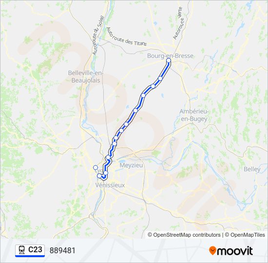 Plan de la ligne C23 de train