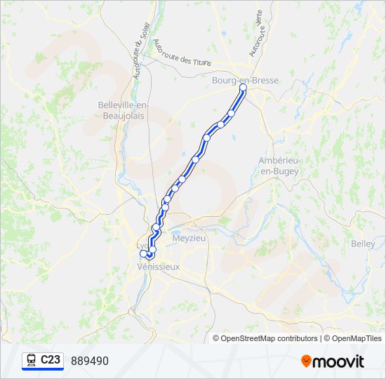 Plan de la ligne C23 de train