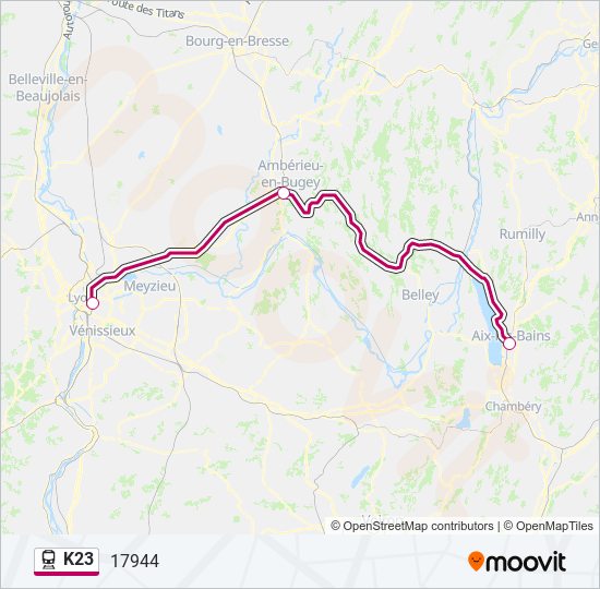 Plan de la ligne K23 de train