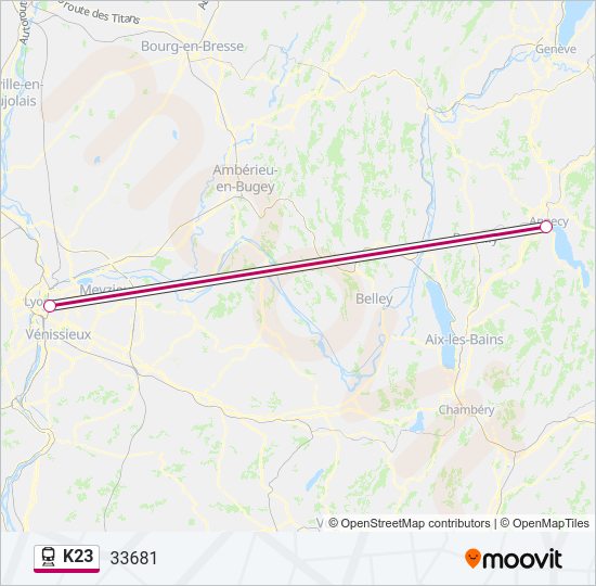 Plan de la ligne K23 de train