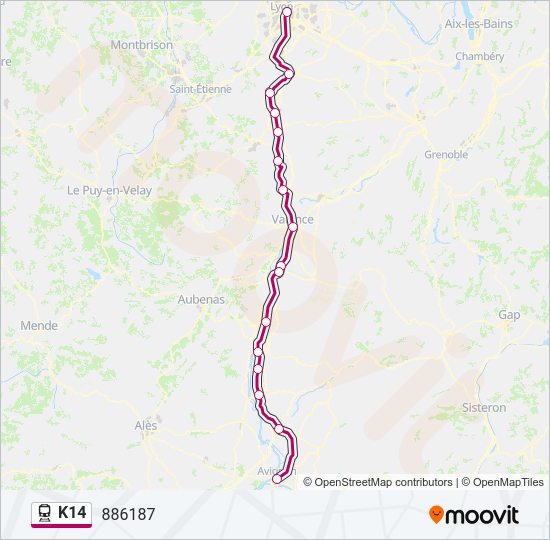 Plan de la ligne K14 de train