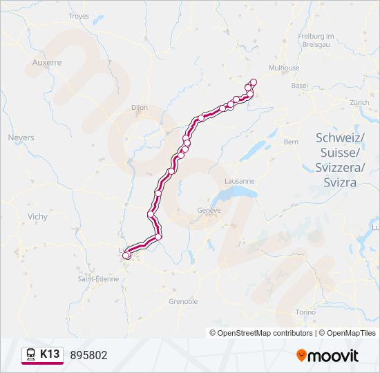 Plan de la ligne K13 de train