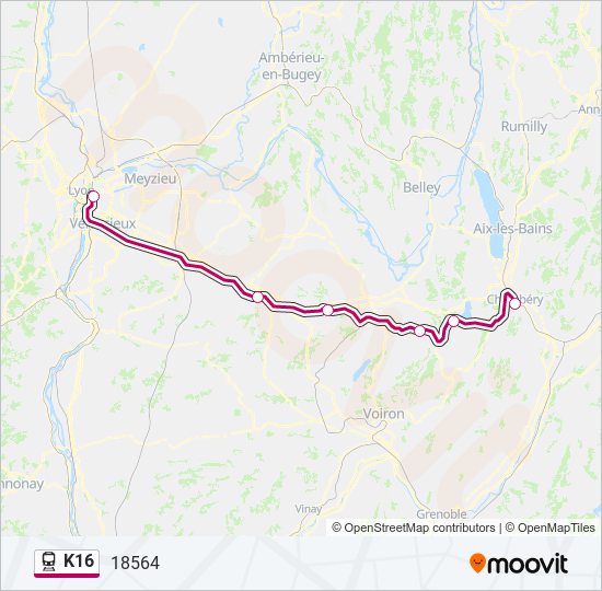 Plan de la ligne K16 de train