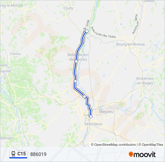 Plan de la ligne C15 de train