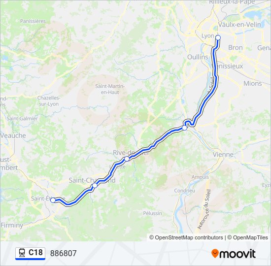 Plan de la ligne C18 de train