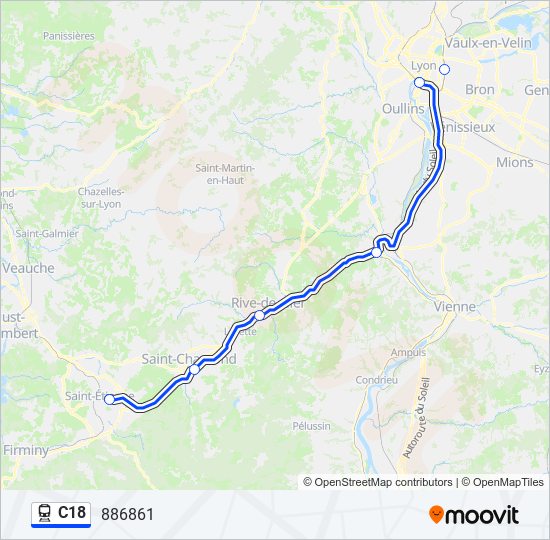 Plan de la ligne C18 de train