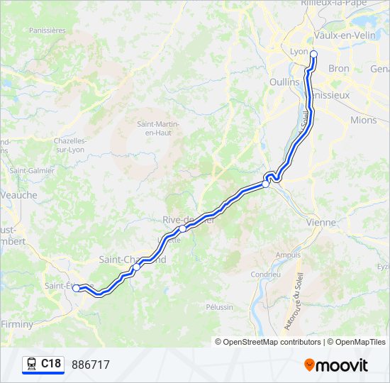 Plan de la ligne C18 de train