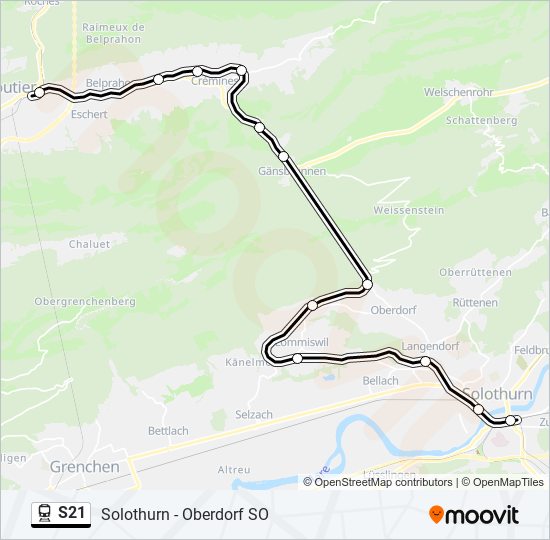 Plan de la ligne S21 de train