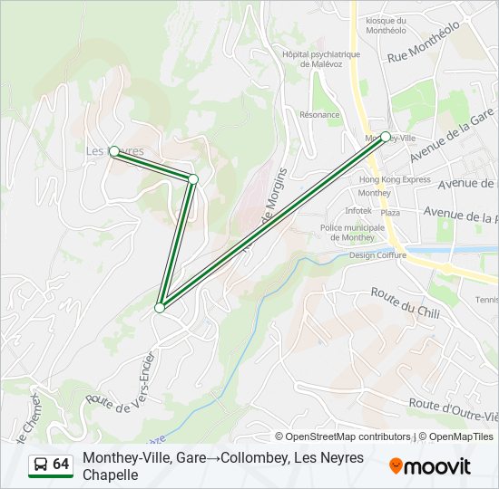 Plan de la ligne 64 de bus