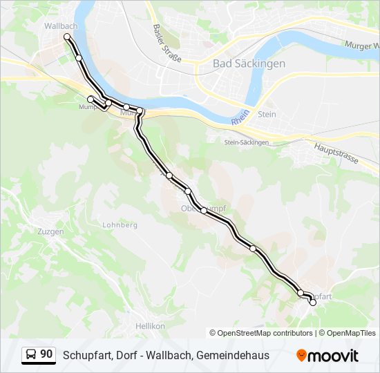 Plan de la ligne 90 de bus