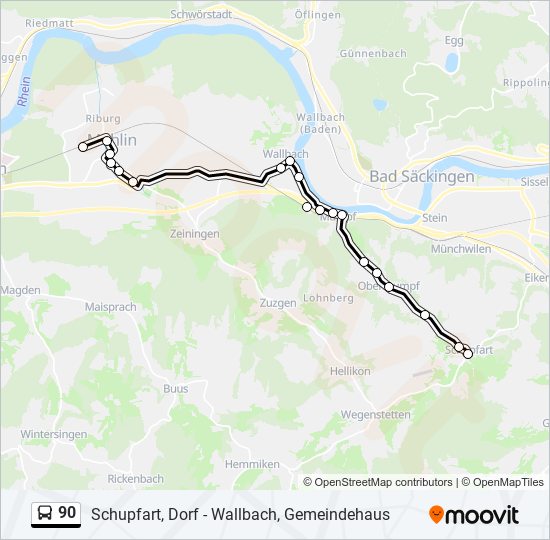 Plan de la ligne 90 de bus