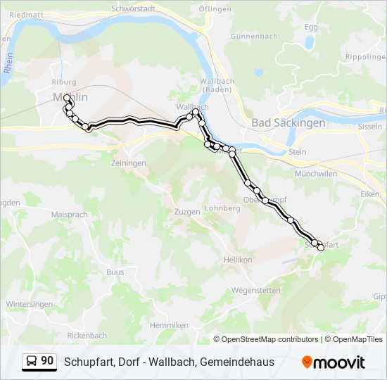 Plan de la ligne 90 de bus