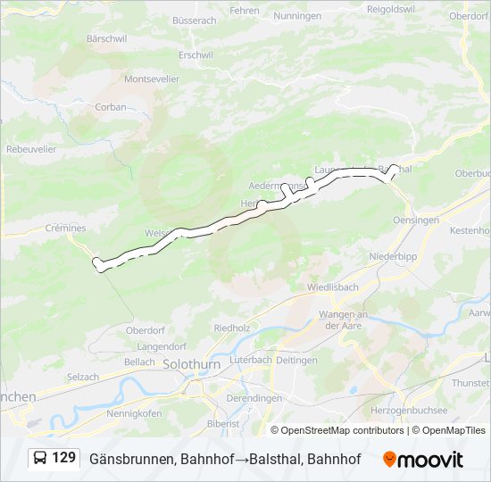 Plan de la ligne 129 de bus