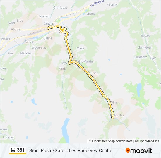 Plan de la ligne 381 de bus