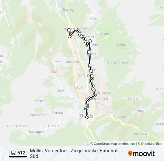 Plan de la ligne 512 de bus