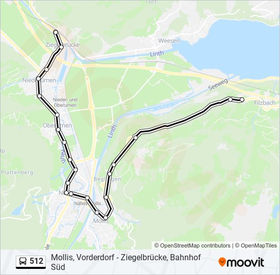 Plan de la ligne 512 de bus