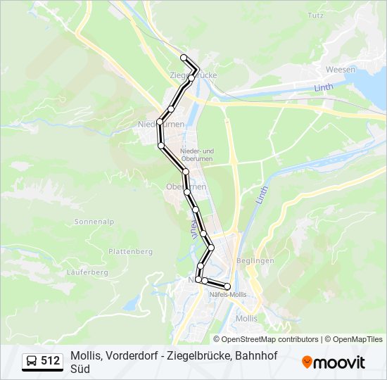 Plan de la ligne 512 de bus