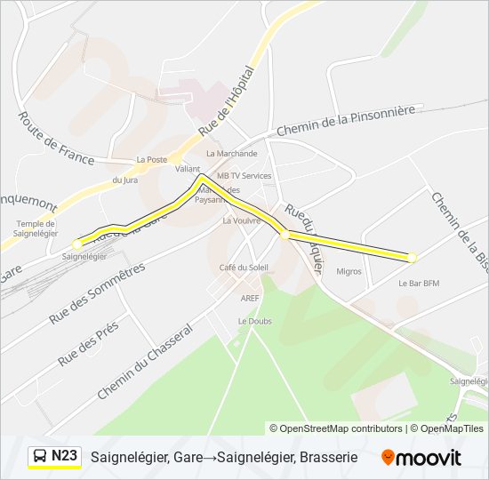 Plan de la ligne N23 de bus