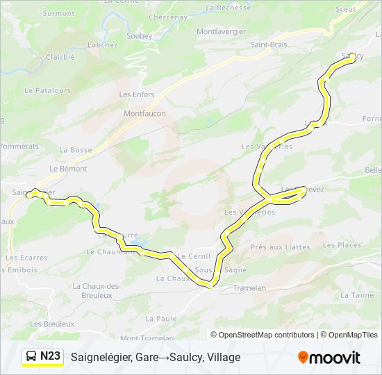 Plan de la ligne N23 de bus