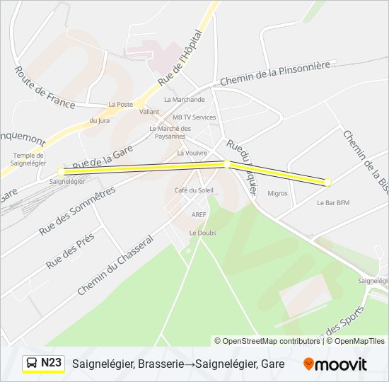 Plan de la ligne N23 de bus