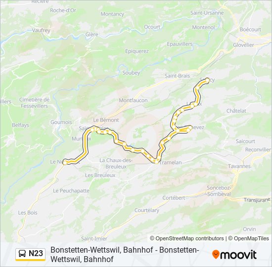 Plan de la ligne N23 de bus