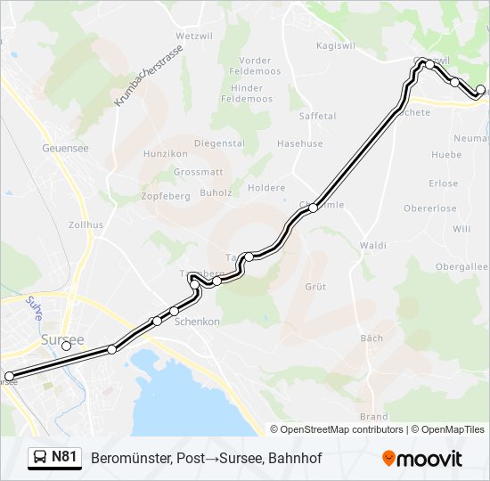 Plan de la ligne N81 de bus
