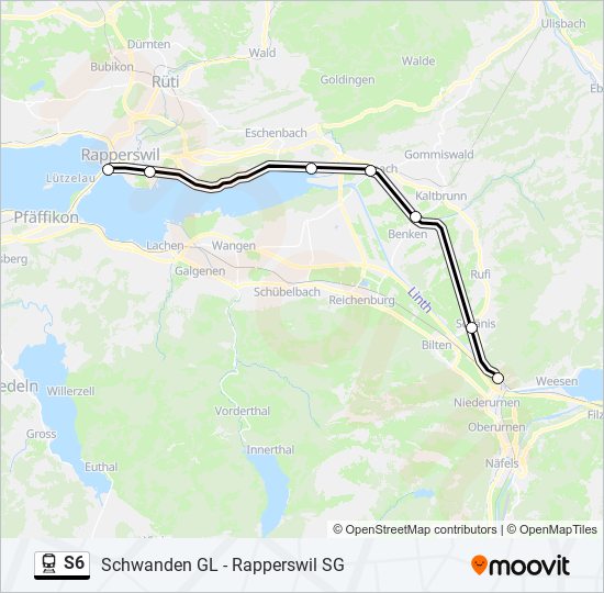 Plan de la ligne S6 de train